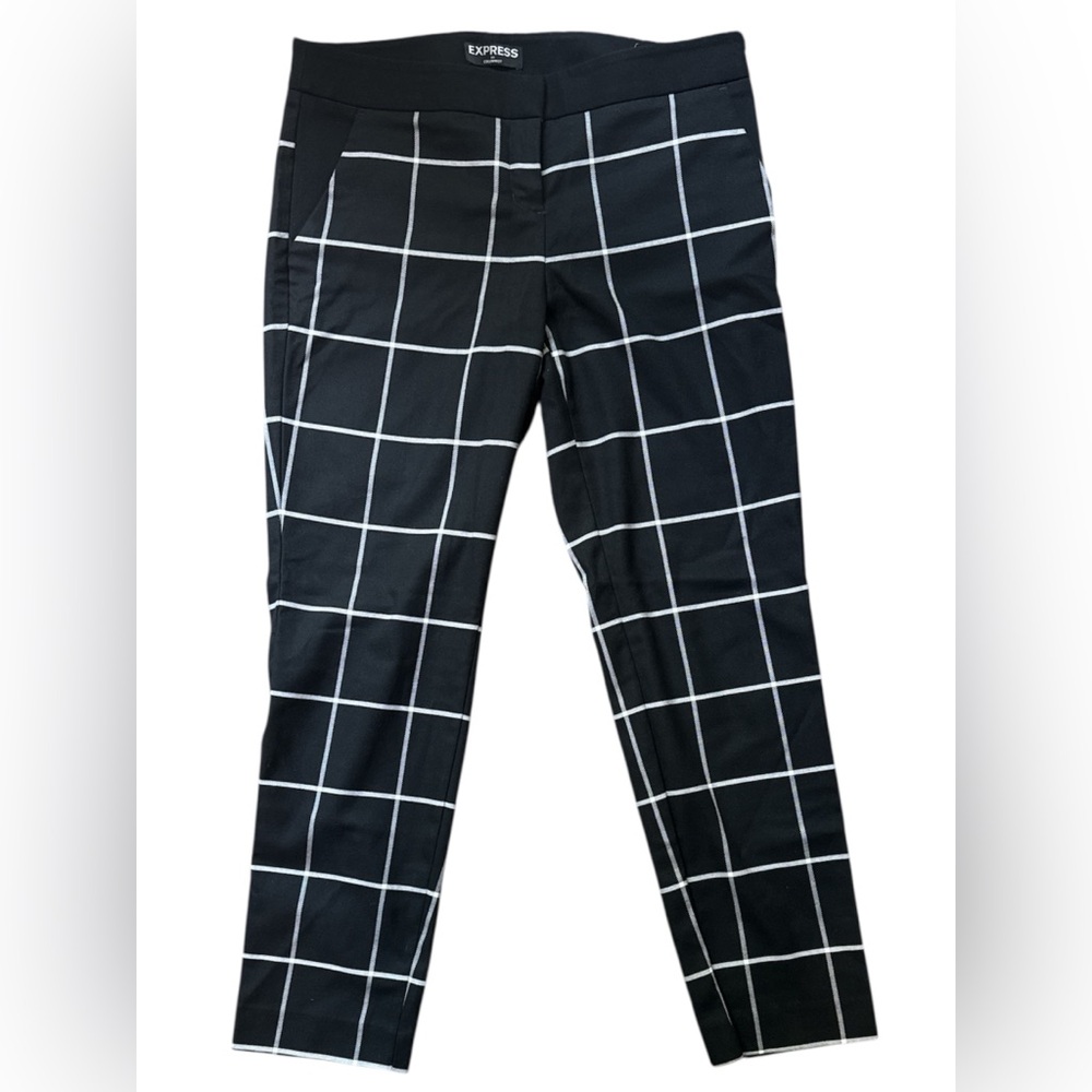 Express Columnist Black and White Ankle Pants with Windowpane Check